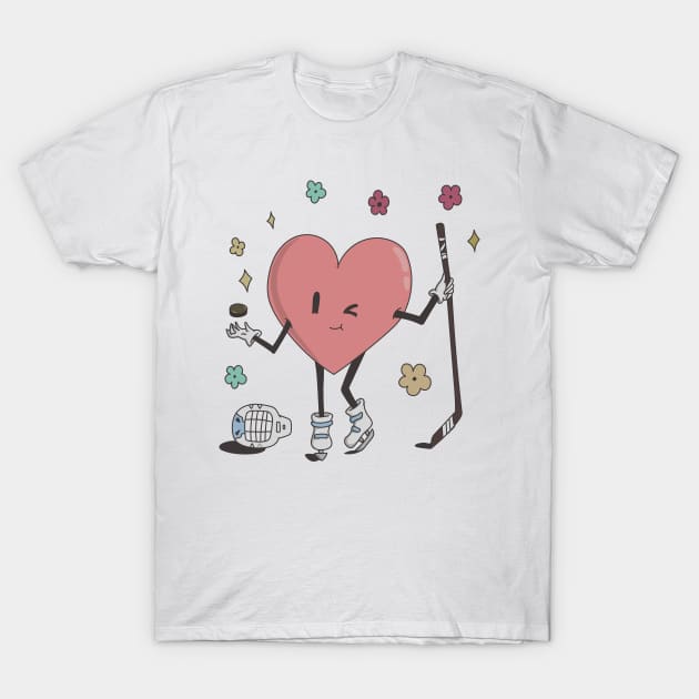 Retro Hockey Heart Shirt, Hockey Valentines Day Gift T-Shirt by mcoshop